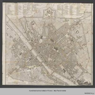 Stadtplan von Florenz, mit Legende der Kirchen, Schulen, Klöster, Theater, Büros, Paläste