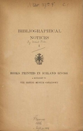 Bibliographical Notices, I