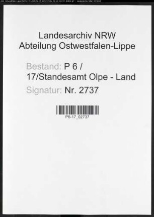 Sterberegister Standesamt Olpe-Land