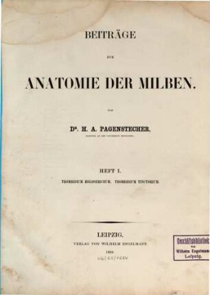 Beiträge zur Anatomie der Milben, I. Tromibidium holosericeum, Tromibidum tinctorium