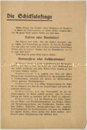 Programmatische Flugschrift des Bundes Deutscher Bodenreformer zur Mitgliederwerbung