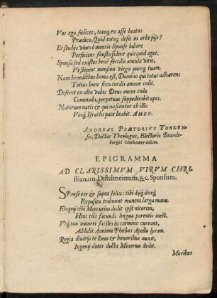 Epigramma Ad Clarissimum Virum Christianum Distelmeierum, &c. Sponsum.