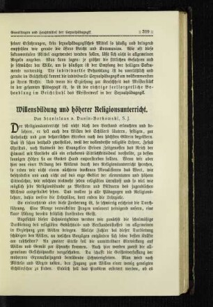 Willensbildung und höherer Religionsunterricht