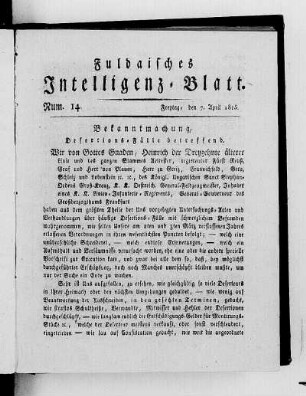 Num. 14, Ausgabe vom 7. April 1815
