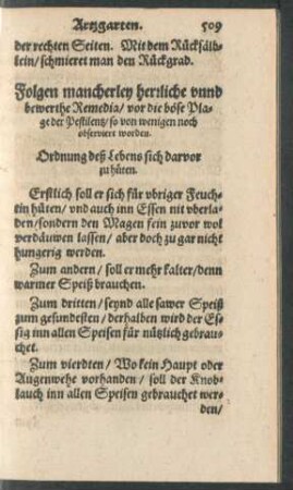 Folgen mancherley herrliche und bewerthe Remedia/ vor die böse Plage der Pestilentz ...