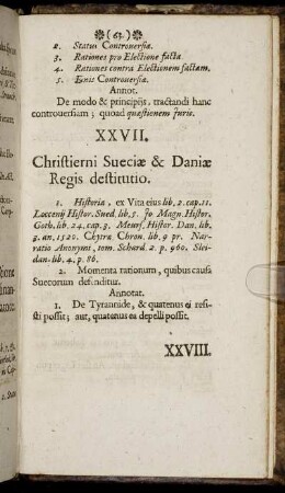 XXVII. Christierni Sveciae & Daniae Regis destitutio