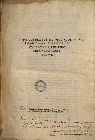Philostratus de vita Apollonii Tyanei scriptor luculentus