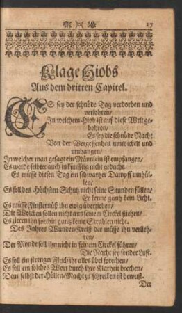 Klage Hiobs Aus dem dritten Capitel.