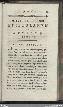 Epistolarum Ad Atticum Liber IX