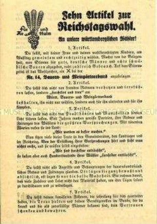 Wahlaufruf des Bauern- und Weingärtnerbundes