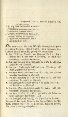 Verhandelt Berlin, den 8ten November 1836. Allgemeine Grundsätze