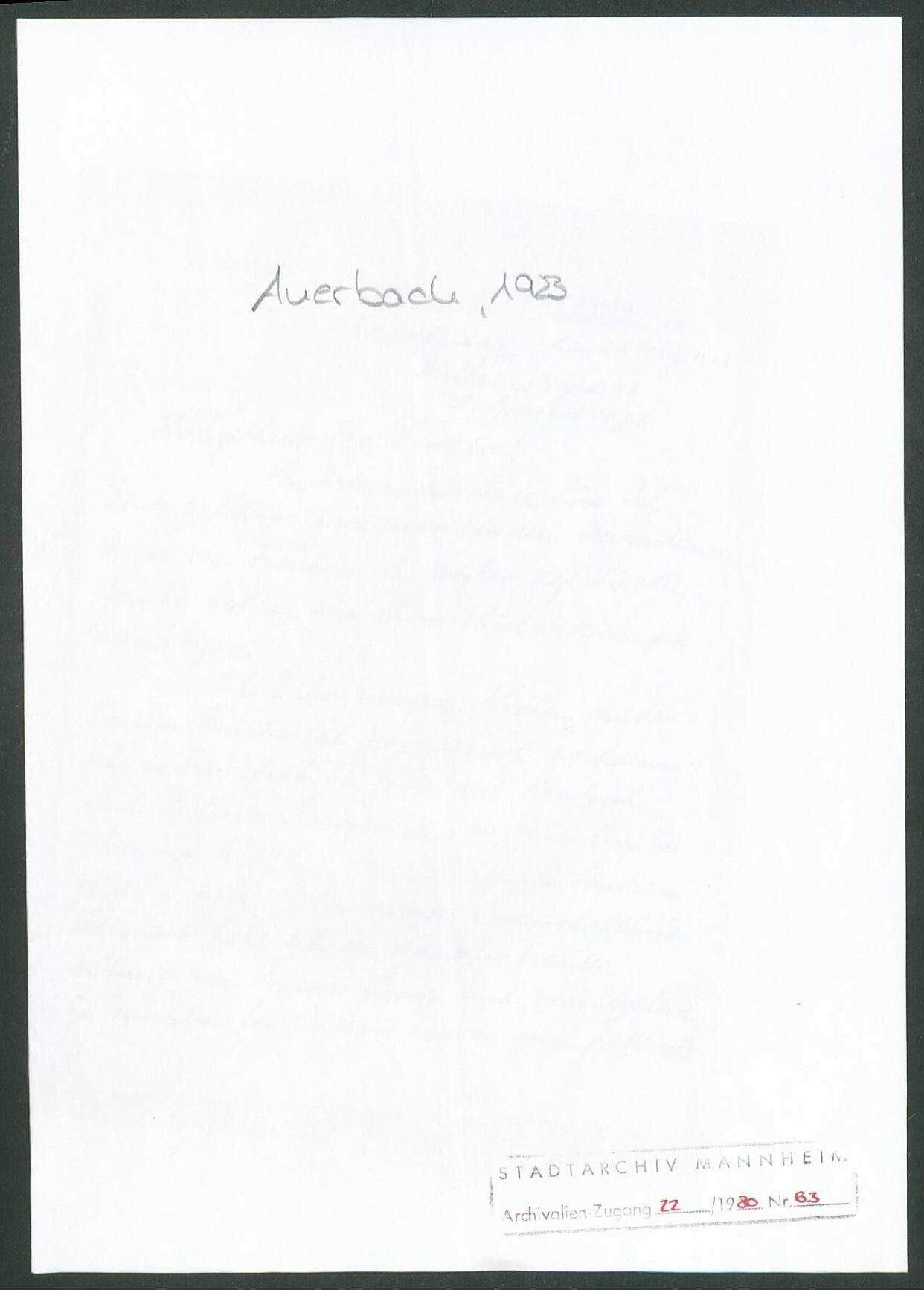 Auerbach, Erna, Frankfurt a. M., Schriftwechsel mit Wichert | Digitalisierung: MARCHIVUM Mannheim