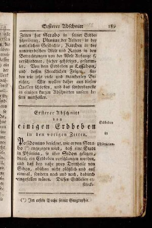 Ersterer Abschnitt von einigen Erdbeben in den vorigen Zeiten