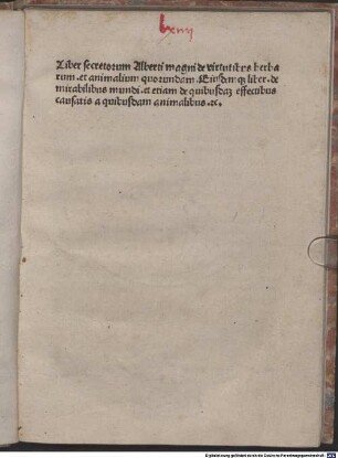 Liber aggregationis seu secretorum de virtutibus herbarum, lapidum et animalium; De mirabilibus mundi : Mit astrologischen Anhängen