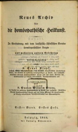 Neues Archiv für die homöopathische Heilkunst, 1 = 21. 1844