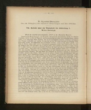 B. Spezial-Berichte über die Thätigkeit der einzelnen Abtheilungen und ihre Arbeiten.