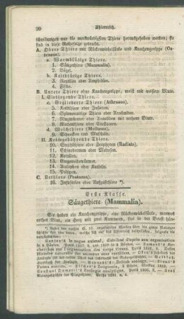 Erste Klasse. Saeugethiere (Mammalia).