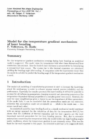 Model for the temperature gradient mechanism of laser bending