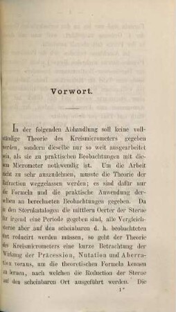 Elemente der Astronomischen Positionsbestimmung mit dem Kreismicrometer