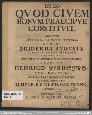 De Eo Quod Civem Bonum Praecipue Constituit