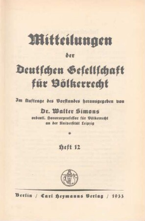11.1932: Mitteilungen der Deutschen Gesellschaft für Völkerrecht