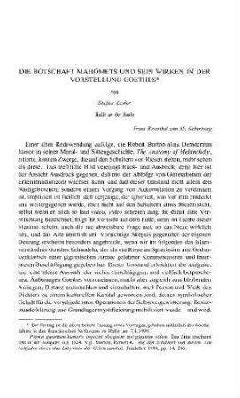 36: Die Botschaft Mahomets und sein Wirken in der Vorstellung Goethes