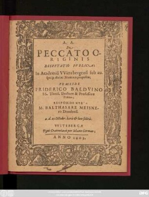 De Peccato Originis Disputatio Publica