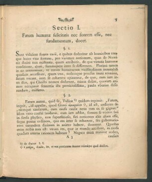 Sectio I. Fatum humanae felicitatis nec fontem esse, nec fundamentum, docet