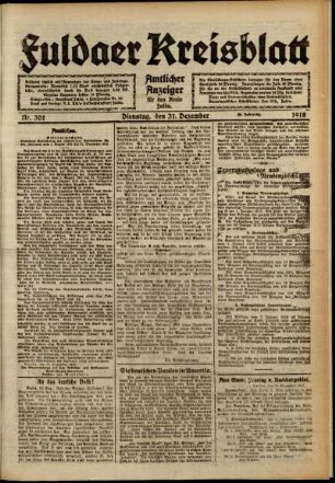 Ausgabe vom Dienstag, den 31. Dezember 1918.