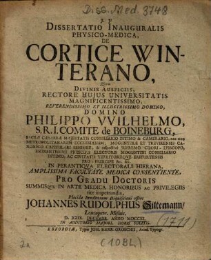 Dissertatio Inauguralis Physico-Medica, De Cortice Winterano