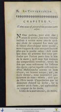 Chap. V. L’Ame nous est plus presente que tout autre objet.