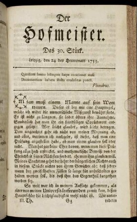 Das 30. Stück. Leipzig, den 24 des Heumonats 1753.