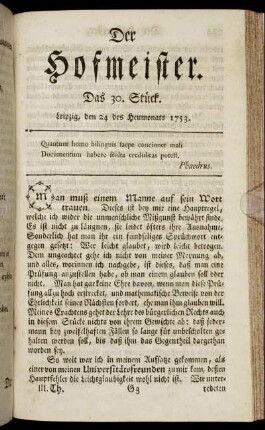 Das 30. Stück. Leipzig, den 24 des Heumonats 1753.