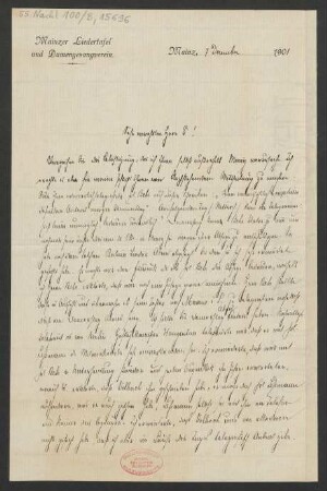 Brief an Ludwig Strecker  und B. Schott's Söhne : 07.12.1901