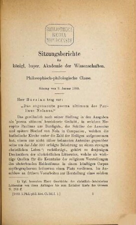 Sitzungsberichte der Bayerischen Akademie der Wissenschaften, Philosophisch-Philologische und Historische Klasse, 1880