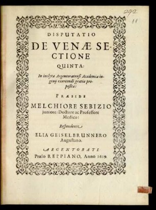 5: Disputatio De Venae Sectione ...