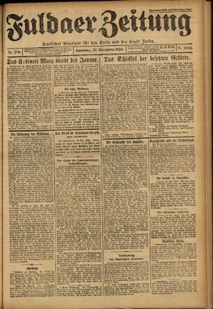 Erste Ausgabe vom Samstag, den 20. Dezember 1924.