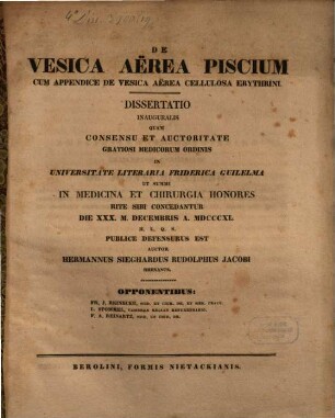 De vesica aerea piscium, cum appendice de vesica aerea cellulosa Erythrini : Diss. inaug.