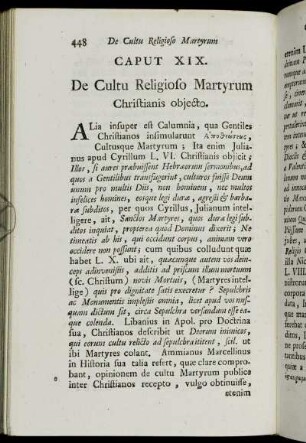 Caput XIX. De Cultu Religioso Martyrum Christianis objecto.