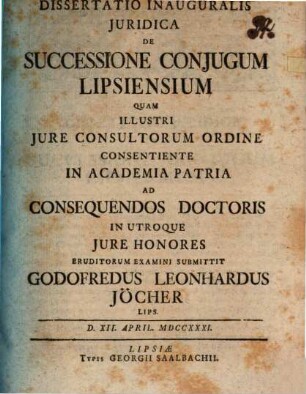 Diss. inaug. iur. de successione coniugum Lipsiensium