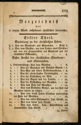 XVII-XXIV, Inhaltsverzeichnis
