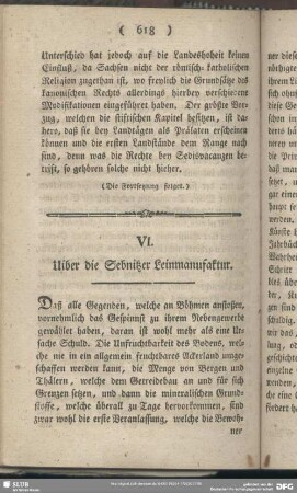 VI. Uiber die Sebnitzer Leinmanufaktur