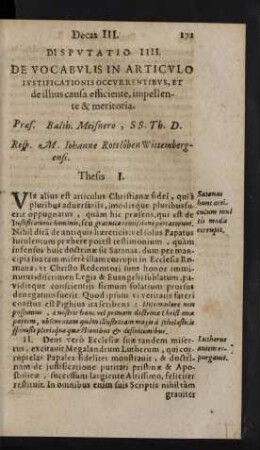 Disputatio IIII. De Vocabulis In Articulo Iustificationis Occurentibus, Et de illius causa efficiente, impellente & meritoria