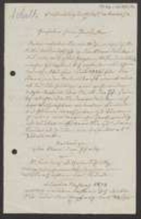 Brief von Friedrich Wilhelm Schultz an Unbekannt