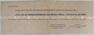 Einladungskarte zu einer Kundgebung gegen die geplanten Notstandsgesetze in der Bundesrepublik