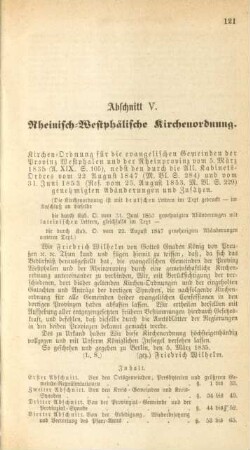 Abschnitt V. Rheinisch-Westphälische Kirchenordnung