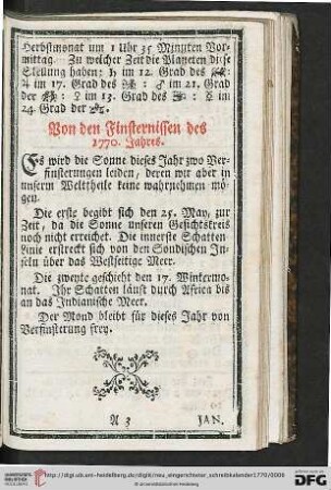 Von den Finsternissen des 1770. Jahres
