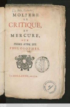 Molière le critique et Mercure, aux prises avec les philosophes