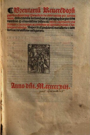 Breviarium Benedictinum, 1. - Pars hyemalis. - 1518