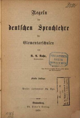Regeln der deutsche Sprachlehre für Elementarschulen